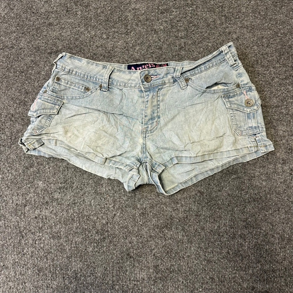Angels Jeans Shorts Womens Size 30 Light Wash Denim Cargo Y2K Low Rise Mini